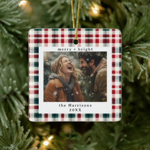 Ornement En Céramique Noël Photo Monogramme Rustique Carreaux Modernes