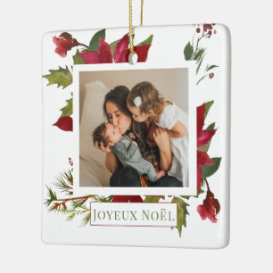 Ornement En Céramique Noël Poinsettia Joyeux Noël