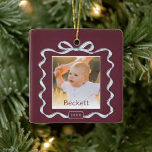 Ornement En Céramique Noël pour enfants personnalisé avec un nœud double