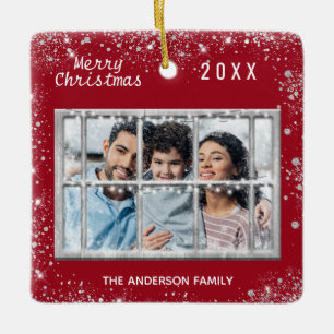 Ornement En Céramique Noël rouge blanc photo de la famille hiver