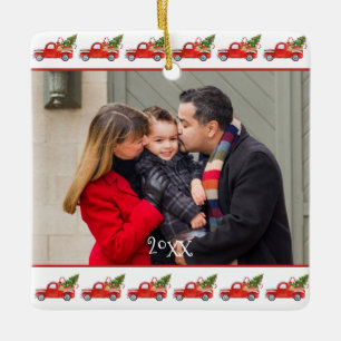 Ornement En Céramique Noël rouge fait sur commande de camion de photo d