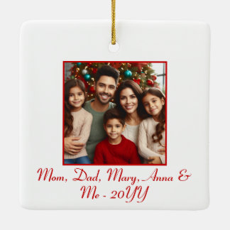 Ornement En Céramique Noël rouge personnalisé "Joyeux et brillant"