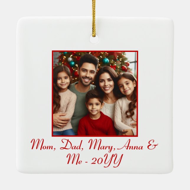 Ornement En Céramique Noël rouge personnalisé "Joyeux et brillant" (Dos)