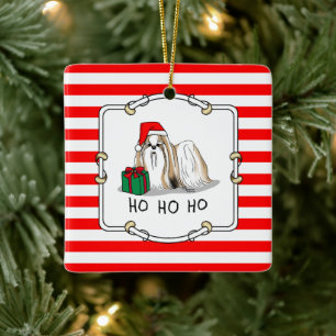 Ornement En Céramique Noël Santa Hat Chih Tzu (blanc tan) Chien mignonne