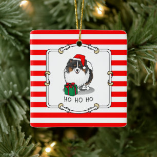 Ornement En Céramique Noël Santa Hat Pomeranian (tri-couleur) mignonne