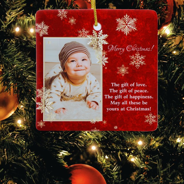 Ornement En Céramique Noël snowflics voeux photo (Créateur téléchargé)