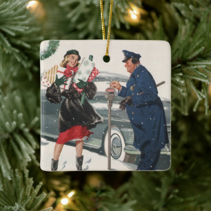 Ornement En Céramique Noël Vintage, Achats Cadeaux Policier