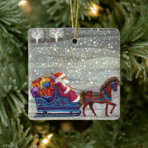 Ornement En Céramique Noël Vintage, Cheval du Père Noël