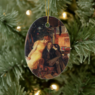 Ornement En Céramique Noël vintage, couple d'amour et de romance
