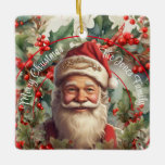 Ornement En Céramique Noël vintage du Père Noël Saint Nicolas<br><div class="desc">Transportez-vous au charme d'antan avec cette illustration vintage inspirée du Père Noël ! Jolly-O St. Nick orné d'un casquette rouge festif taillé en blanc et agrémenté des mots étincelants "Croyez"! Parfait pour les amateurs de vacances, cette oeuvre intemporelle capte l'esprit de Noël, en faisant un lieu idéal pour les occasions...</div>
