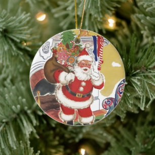 Ornement En Céramique Noël vintage, Jolly Père Noël avec des présents
