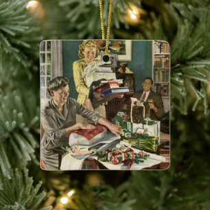 Ornement En Céramique Noël Vintage, Joyeux Cadeaux d'Enveloppement Famil