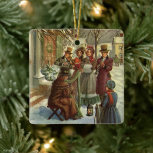 Ornement En Céramique Noël vintage, musiciens victoriens chantant des ca