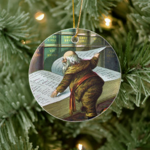 Ornement En Céramique Noël vintage, Père Noël Liste des gentils et des m