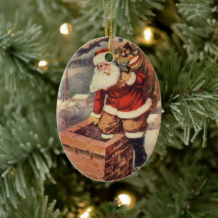 Ornement En Céramique Noël Vintage Père Noël victorien à Chimney