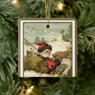 Ornement En Céramique Noël vintage, Père Noël victorien dans un traîneau