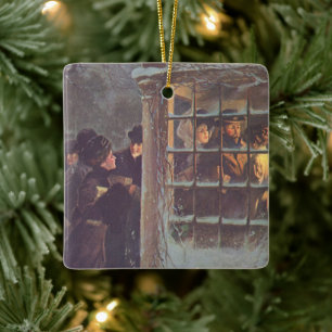 Ornement En Céramique Noël vintage, peuple victorien à une fête