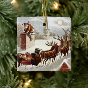 Ornement En Céramique Noël vintage, Saint Nicolas sur le toit