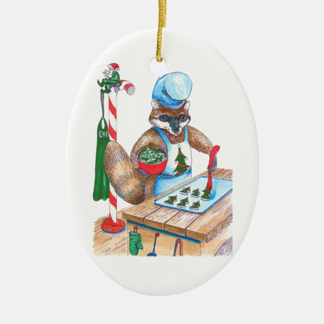 Ornement En Céramique Noël Whimsical Faune Chef Oval Ornament (Devant)