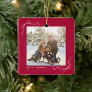 Ornement En Céramique Nœud rouge personnalisé pour Noël avec photo de fa