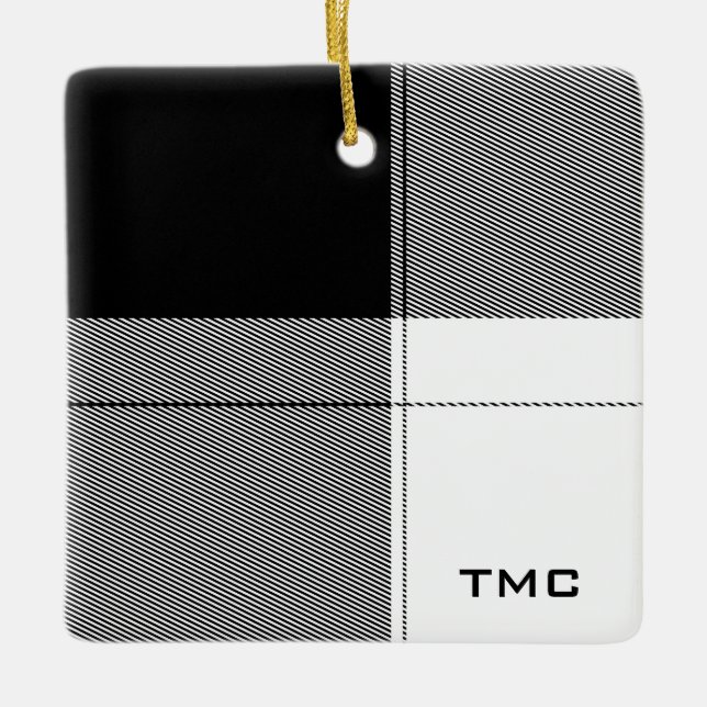 Ornement En Céramique Noir Blanc Moderne Plaqué Monogramme Initiales Chi (Devant)