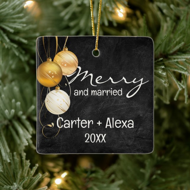 Ornement En Céramique Noir cuir Premier Noël Marié (Arbre)