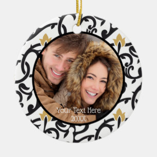 Ornement En Céramique Noir et or Elegant Vintage Deux photos Deux faces