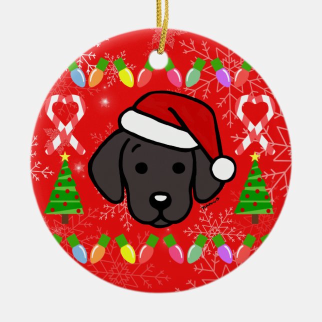 Ornement En Céramique Noir Labrador Motif de Noël (Devant)