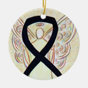 Ornement En Céramique Noir Sensibilisation Ruban Angel Personnalisé Art 