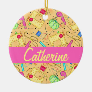 Ornement En Céramique Nom de couture jaune d'art de notions personnalis