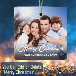 Ornement En Céramique Nom de la famille Élégant Script Joyeux Noël