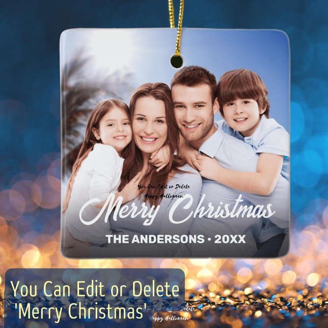 Ornement En Céramique Nom de la famille Élégant Script Joyeux Noël (Créateur téléchargé)