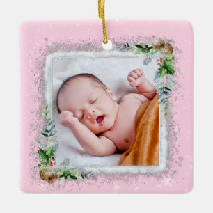 Ornement En Céramique Nom de la photo de Noël du bébé Date de naissan