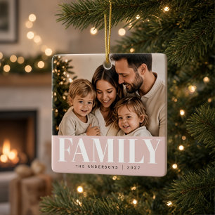 Ornement En Céramique Nom personnalisé de Noël avec photo de famille