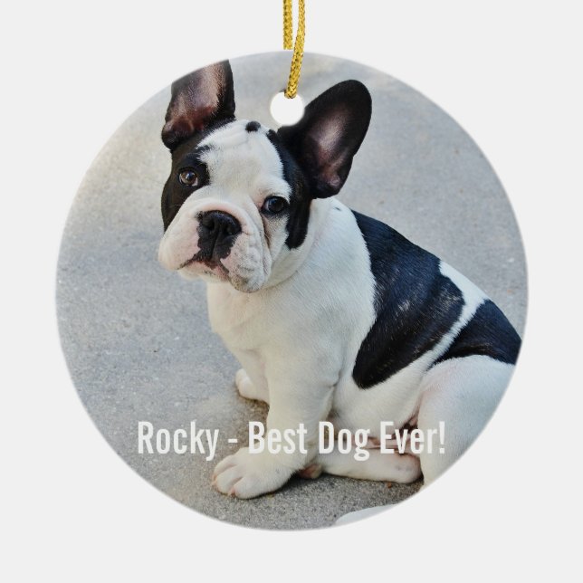 Ornement En Céramique Nom personnalisé de photo de bouledogue et de (Devant)