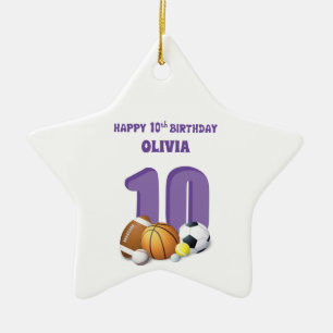 Ornement En Céramique Nom personnalisé Fille 10e anniversaire Ballons de
