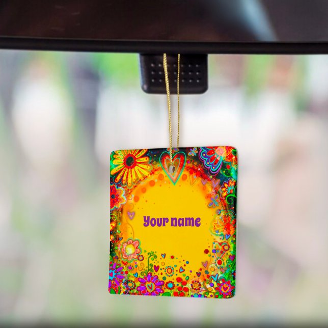 Ornement En Céramique Nom personnalisé Floral Jaune Inspirivité (Créateur téléchargé)