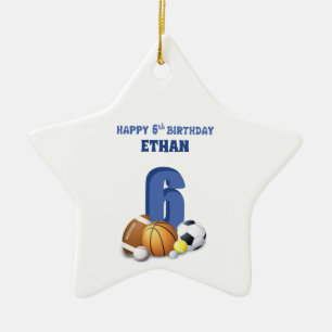 Ornement En Céramique Nom personnalisé garçon 6ème anniversaire ballons 