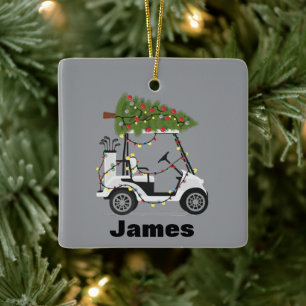 Ornement En Céramique Nom personnalisé Golfeur Noël Golf Cart Cadeau de 