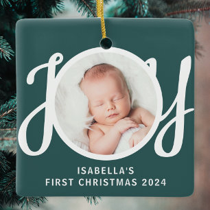 Ornement En Céramique Nom personnalisé Photo de Noël de bébé de première