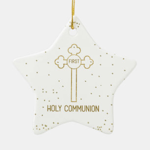Ornement En Céramique Nom personnalisé Première Sainte Communion Gold Lo