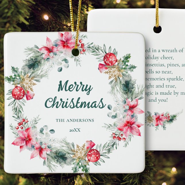 Ornement En Céramique Nom Poinsettia Red Green Wreath Christmas Poésie (Créateur téléchargé)