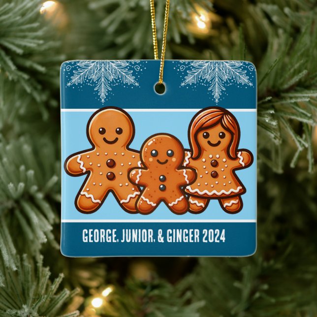 Ornement En Céramique Noms de famille personnalisés Gingerbread Cookie (Arbre)