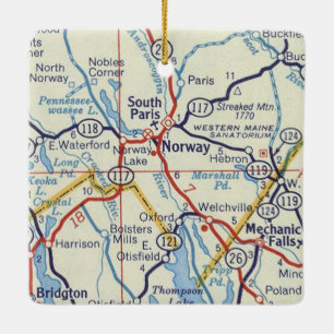 Ornement En Céramique Norvège Maine Carte Vintage