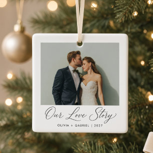 Ornement En Céramique Notre histoire d'amour Photo de mariage personnali