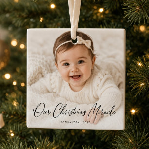Ornement En Céramique Notre miracle de Noël Photo personnalisée de bébé