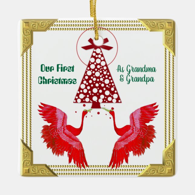 Ornement En Céramique Notre Premier Noël Comme Grand-Mère Grand-Père 2 S (Devant)