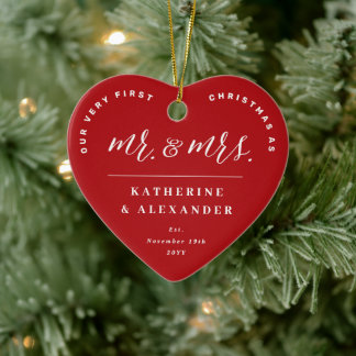 Ornement En Céramique Notre Premier Noël Comme M. Et Mme Mariage Photo