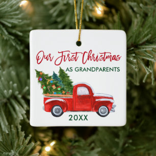 Ornement En Céramique Notre premier Noël en grand-parents Camion Rouge