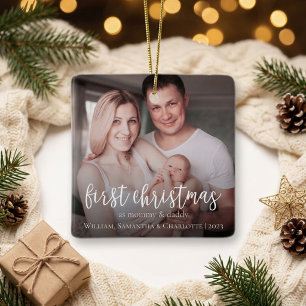Ornement En Céramique Notre premier Noël en tant que famille de 3 Photo